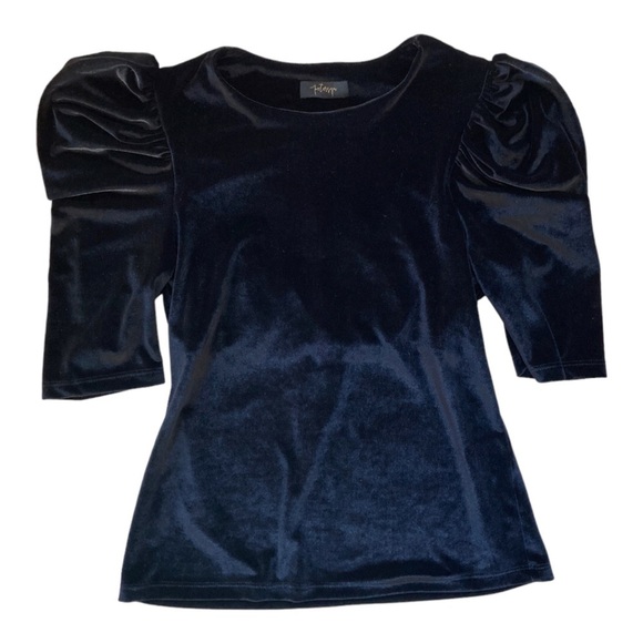 Petersyn Black Velvet Puff Sleeve Crew Neck Top - Picture 2 of 9